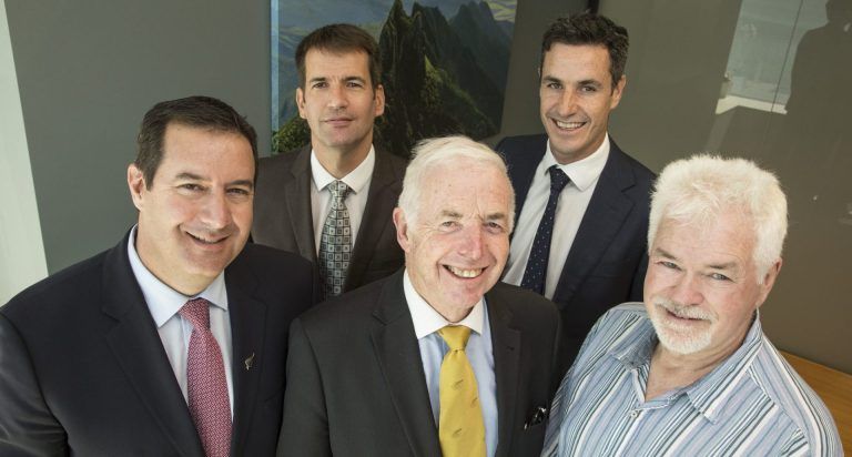Hawaiki investors. From left: Remi Galasso, Laurent LeBretan, Sir Eion Edgar, Hamish Edgar, Malcolm Dick.