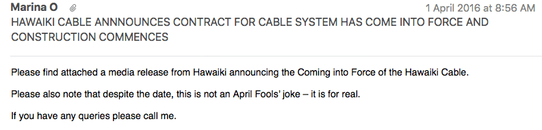 This press release is not an April Fools' joke.