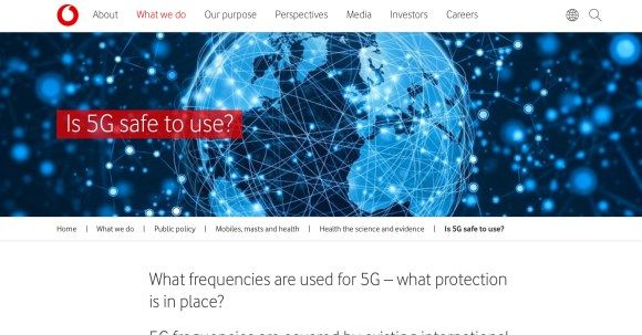 Vodafone 5G safety page from UK.