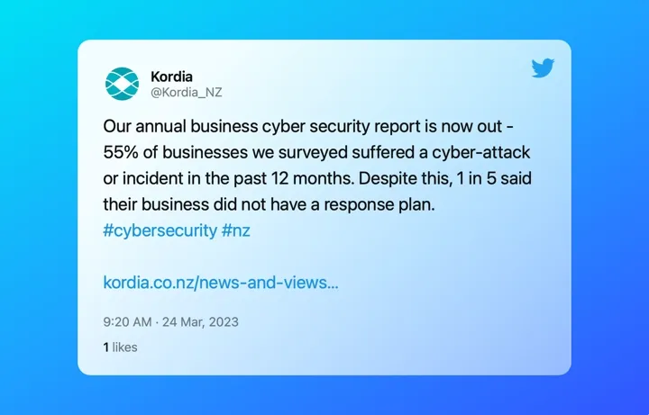 Kordia cyber security tweet.