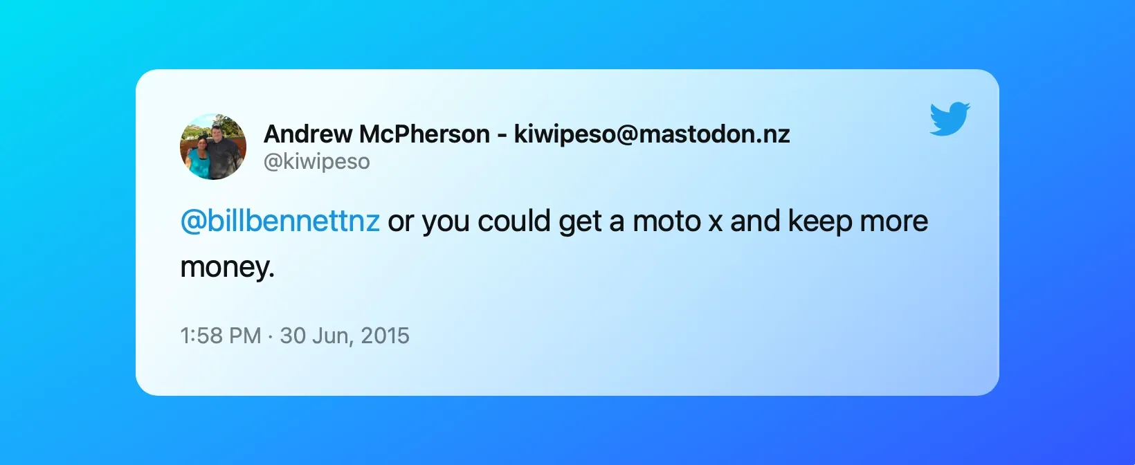 Tweet by Kiwipeso on Moto X.