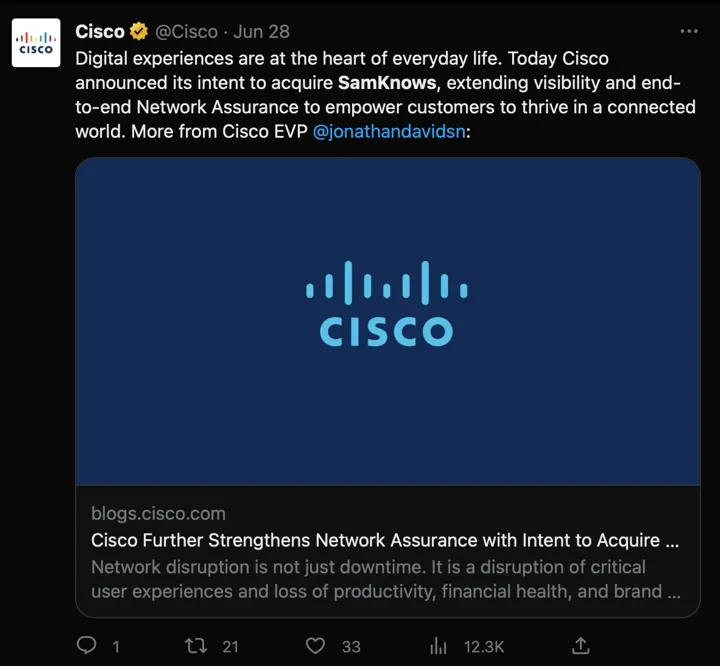 Samknows, Cisco, Twitter.