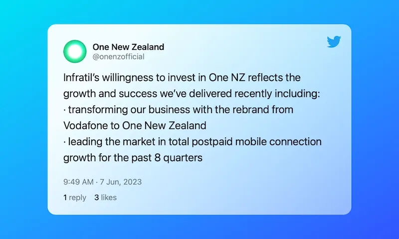 One New Zealand tweet on Infratil's willingness to invest in the business.
