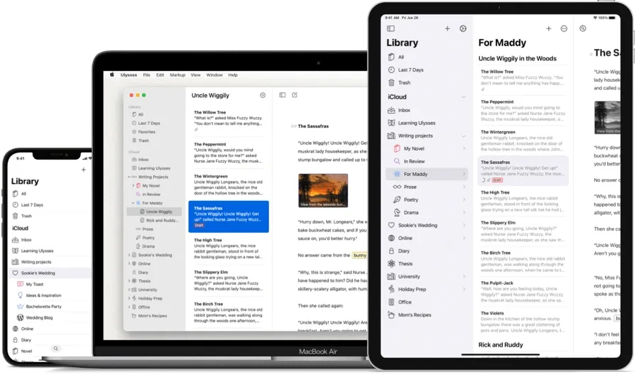 Ulysses app on iPhone, MacBook, iPad.