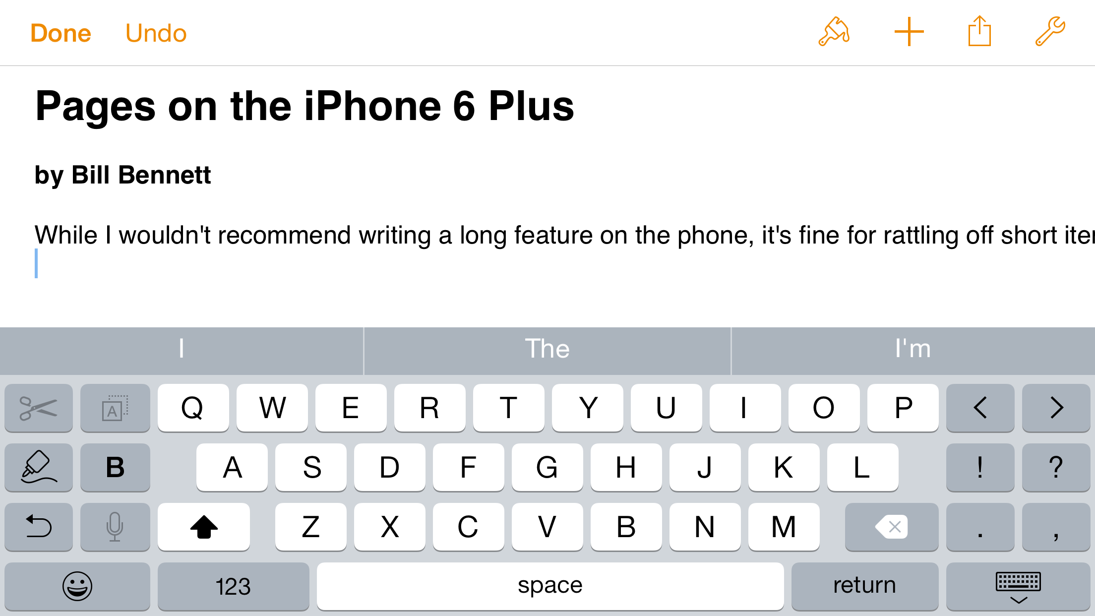 Apple Pages on iPhone 6 Plus.