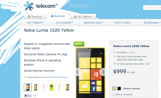 Telecom NZ sells the Lumia 1020 as a business phone. 