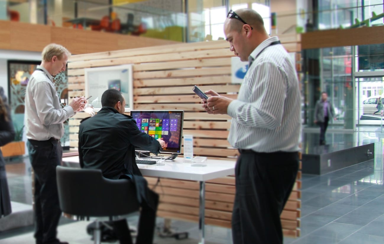 Visitors testing Windows 8 at Telecom NZ's Auckland headquarters.