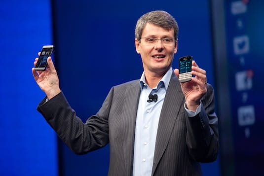 BlackBerry CEO Thorsten Heins on stage at the BlackBerry 10 launch.