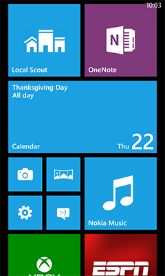 Windows Phone 8 start screen.